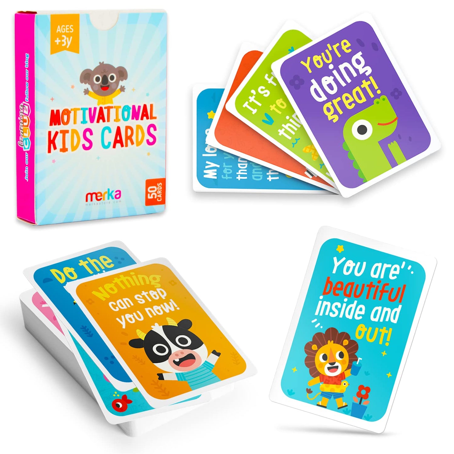 merka Lunch Notes for Kids - 50 Multicolor 3.5" x 2.5" Lunch Box Notes - Motivational & Inspiring Daily Affirmations