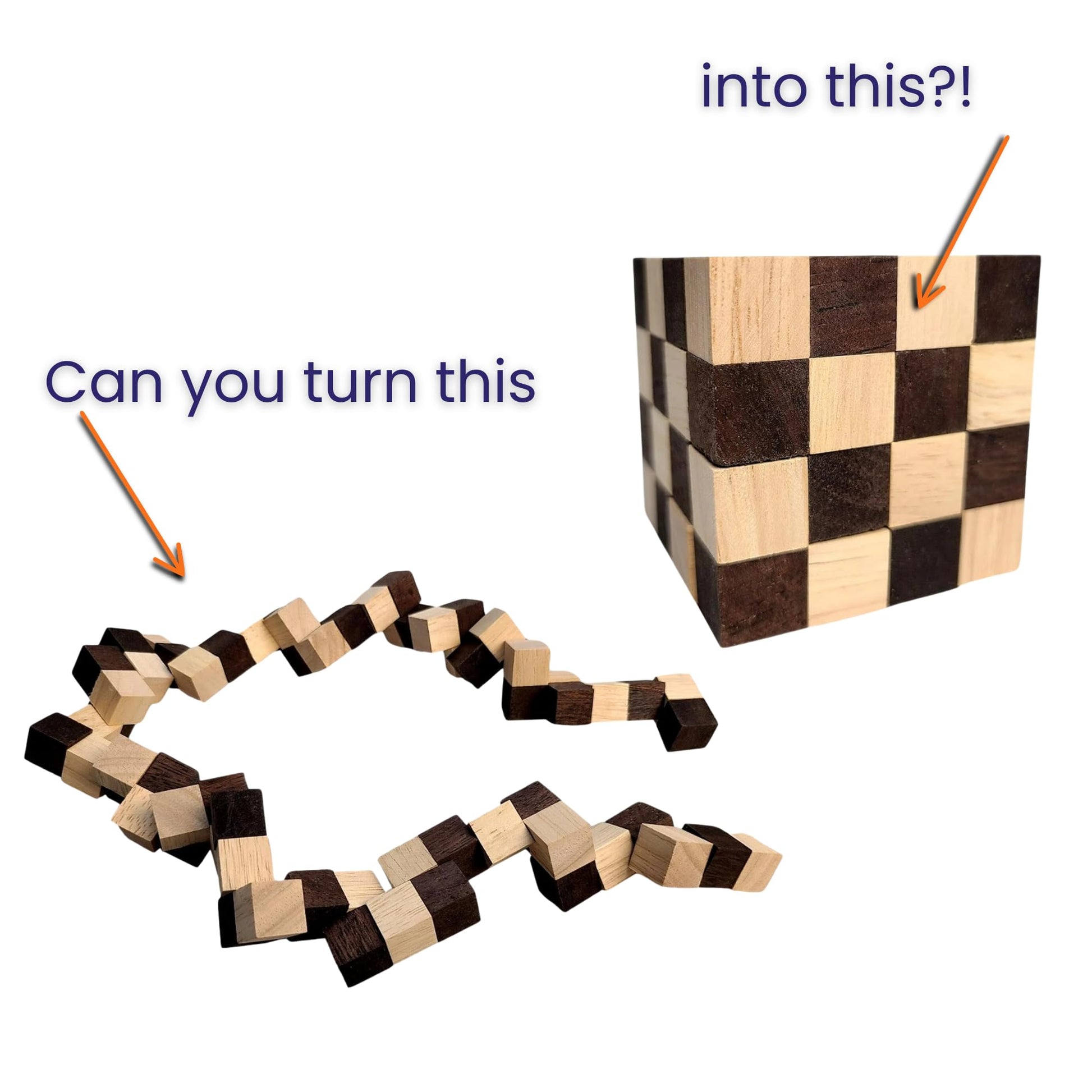 Impossible Puzzle - The King Snake 4x4x4 - Size Large - Gift for Puzzle Lovers - Wooden Brain Teaser