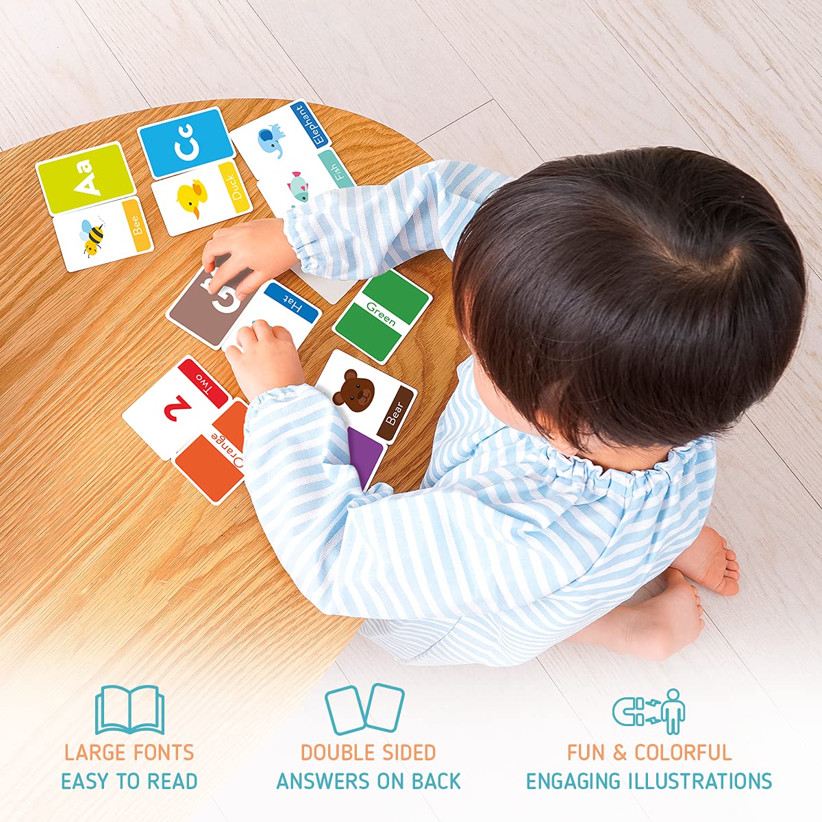 Merka Toddler Flash Cards - Interactive Alphabet Learning with Alphabet Flash Cards for Toddlers 1-3 - Pack of 64, 4.2" x 2.4" - Double-Sided for 1-4