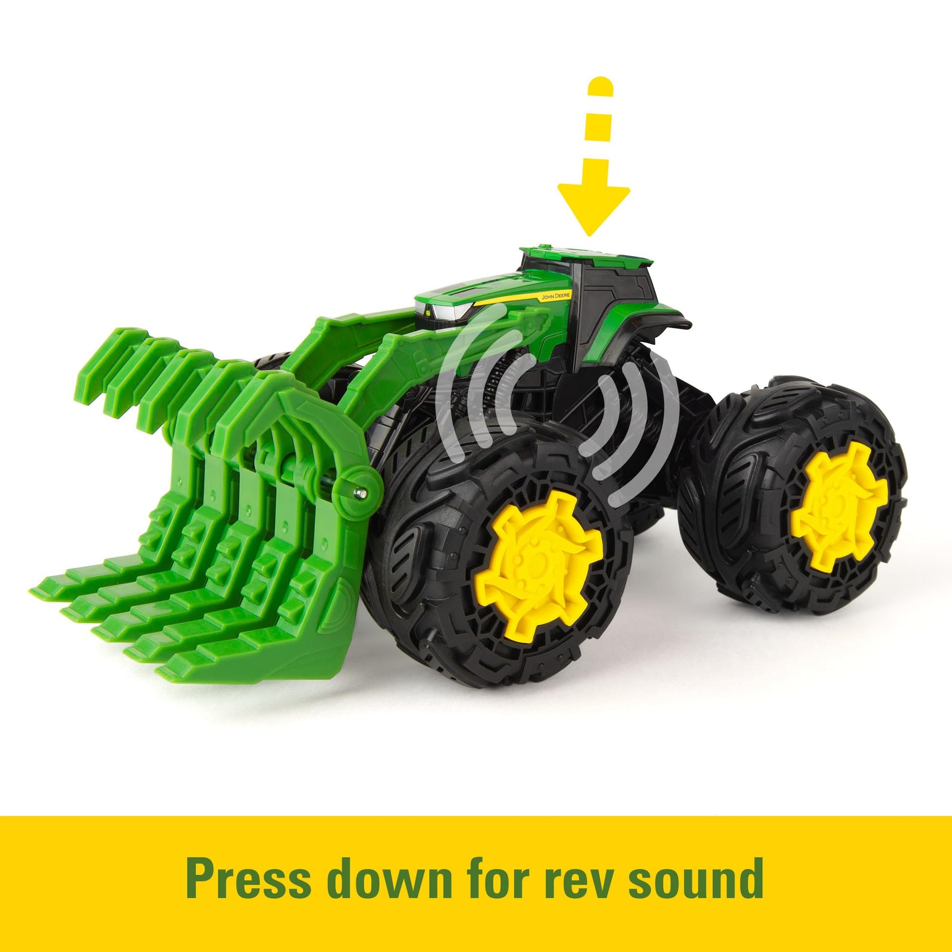 John Deere Monster Treads Rev Up Tractor Toy Tractor Toys - Monster Truck Style Tires and Sounds - 10 Inch - Ages 3 Years and Up Green