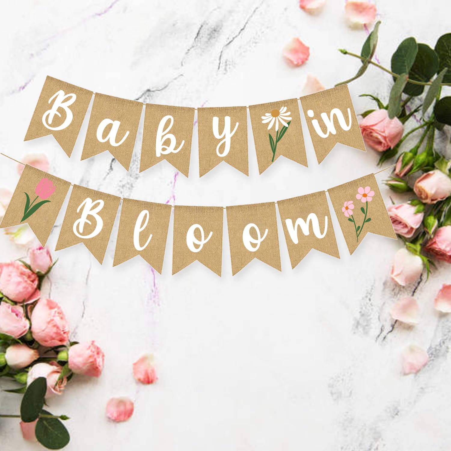 Baby In Bloom Baby Shower Decoration Banner Wildflower Burlap Garlands Floral Theme Sign Backdrop Pink