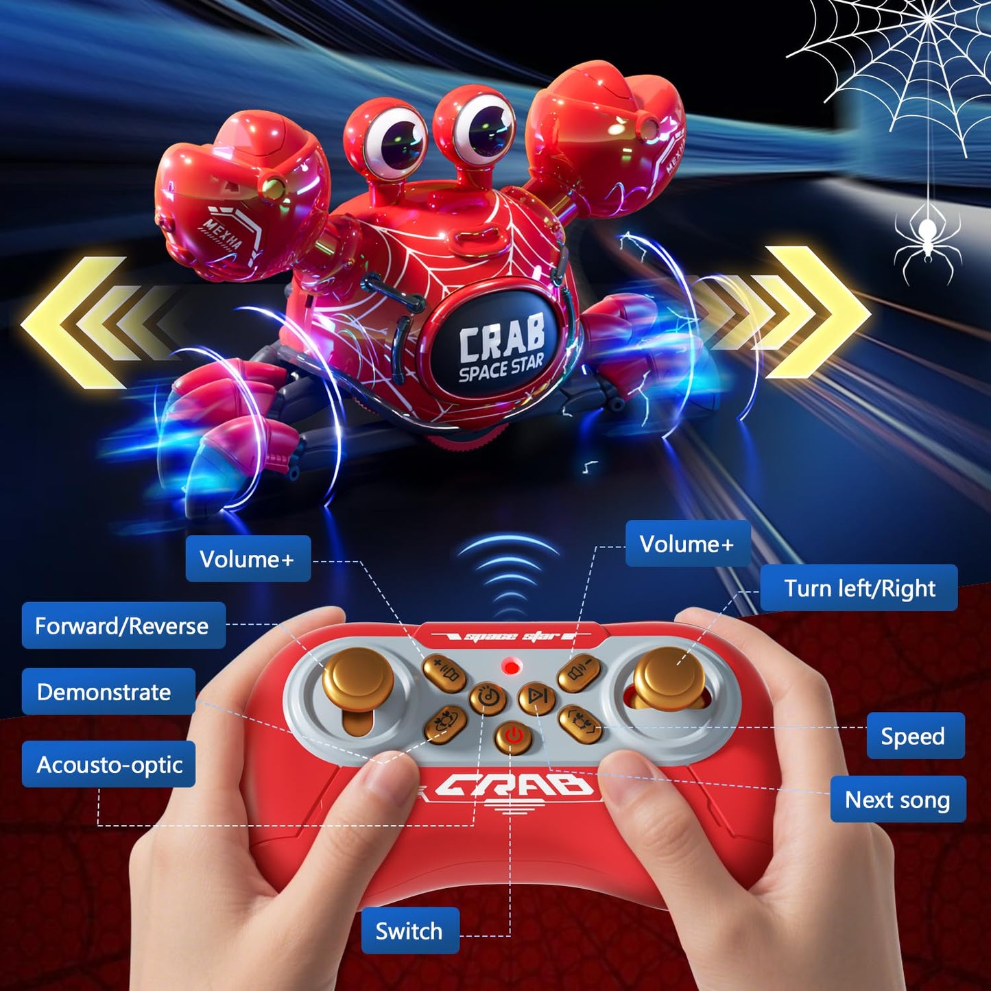Remote Control Robot Crab Toy, Rechargeable With LED Lights And Music, Fast Crawling 360-Degree Stunt Rotation, 2.4GHz RC Robot Toys, 3 4 5 6 7 8 9 10