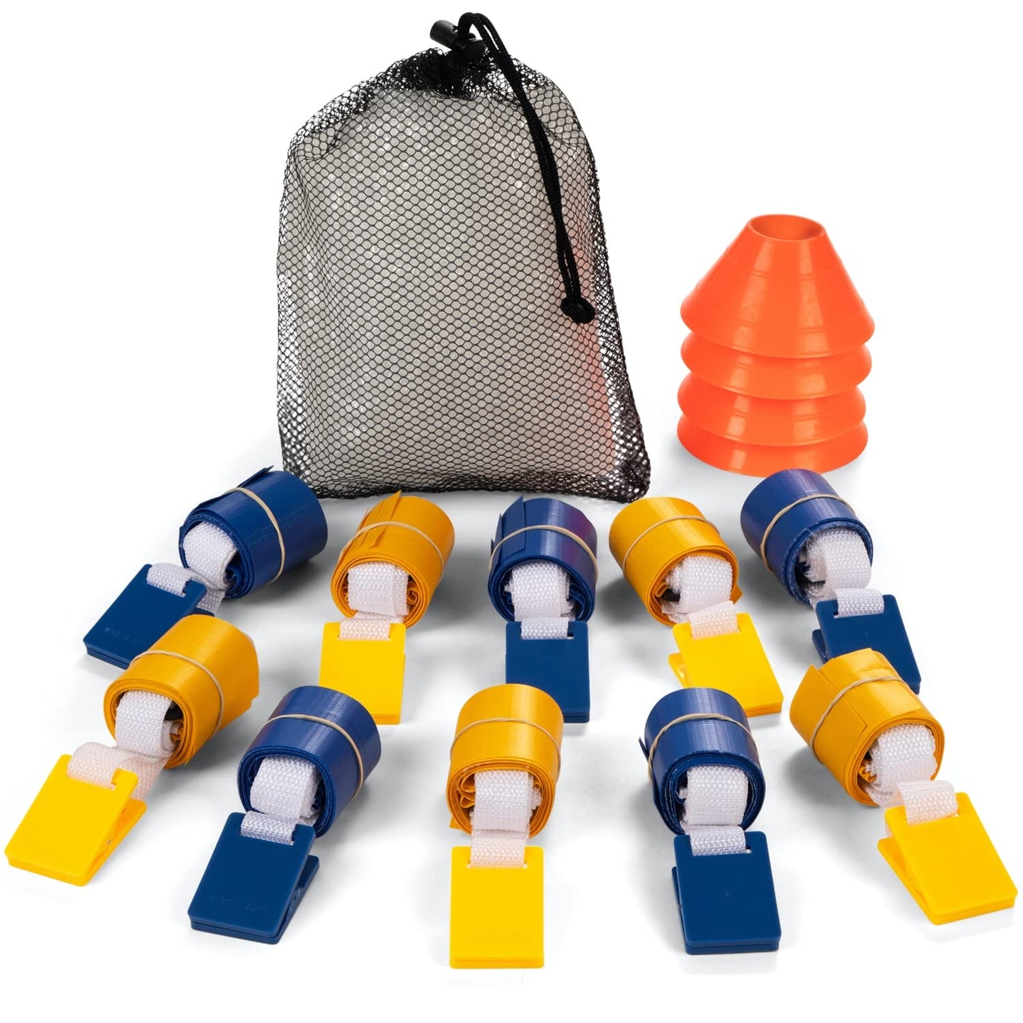 Champion Sports Deluxe Flag Football Game Set of 10 - 5 Blue Belts, 5 Yellow Belts, 4 Orange Cones, Carry Bag