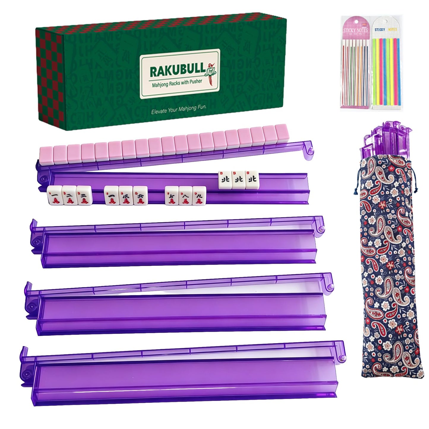 RAKUBULL Mahjong Racks with Pushers?Set of 4?All-in-One Mahjong Racks and Pushers? Mahjong Tile Holder ?American Mahjong Accessories?Mahjong Gifts