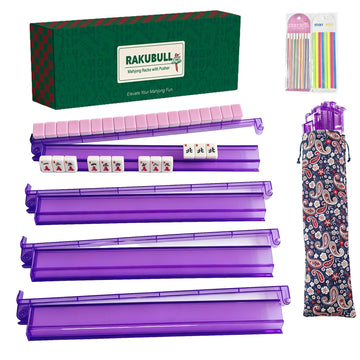 RAKUBULL Mahjong Racks with Pushers?Set of 4?All-in-One Mahjong Racks and Pushers? Mahjong Tile Holder ?American Mahjong Accessories?Mahjong Gifts
