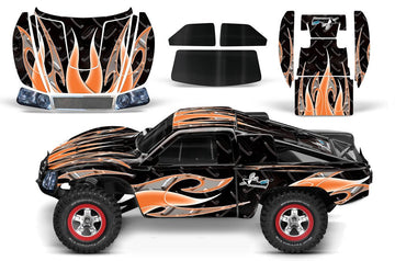 AMR Racing RC Graphics kit Sticker Decal Compatible with Traxxas Slash 1/10 #58034 and Slayer 1/10 #59074 - Tribal Flames - Orange Black