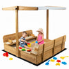 Mayugardening Large Wooden Kids Sandbox with Lid, Outdoor Weatherproof Sand Box with Covers, 2 Foldable Benches, Adjustable Height Canopy, Gift