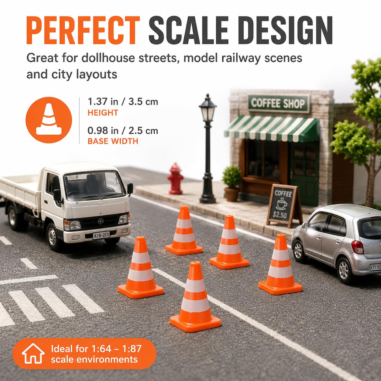 14Pcs Miniature Traffic Cones for Dollhouse, Plastic Road Sign Educational Construction Model