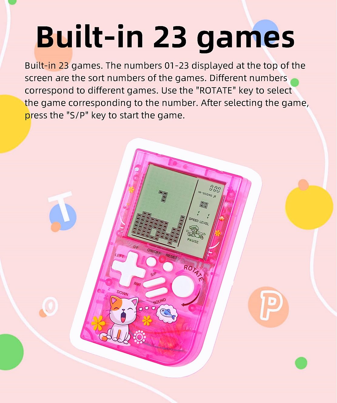 CZT Transparent Block Game Machine 23 Built-in Games Retro Children's Game Console Student Device Puzzle Handheld Console Electronic Brick Compact