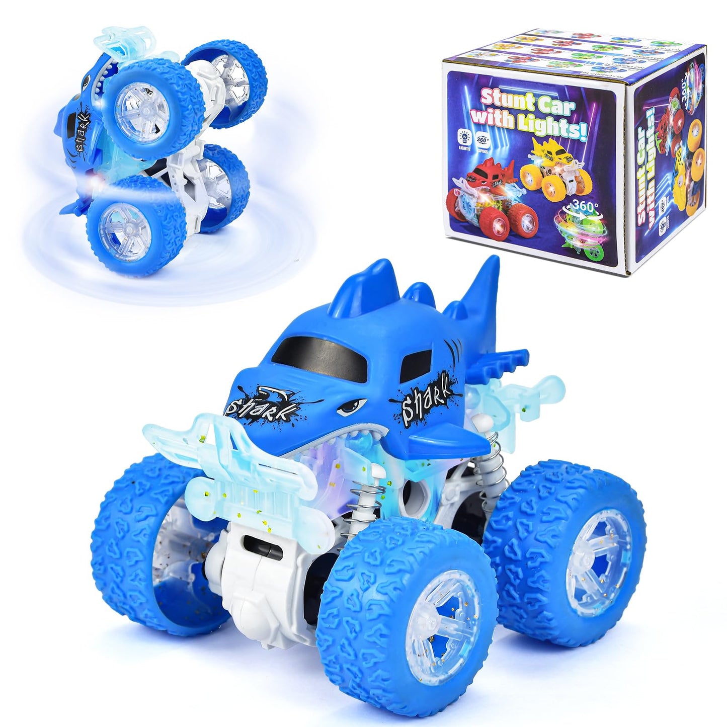 ZJYFPP Light-Up Shark Monster Truck Toys - Double-Directions Inertia Pull Back Vehicle - Birthday Gift for Toddlers, Boys & Girls Ages 3+ - Durable