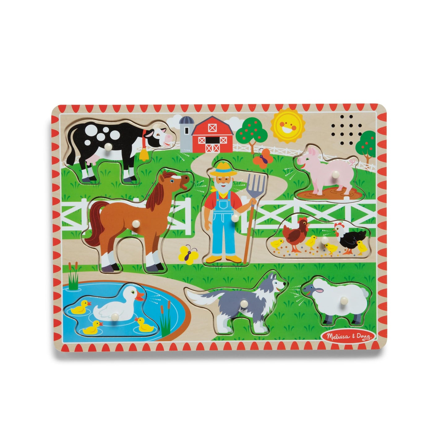 Melissa & Doug Old MacDonald's Farm Song Puzzle - 8-Piece Wooden Peg Puzzle with Light-Activated Sounds, Music Learning Toy for Toddlers and
