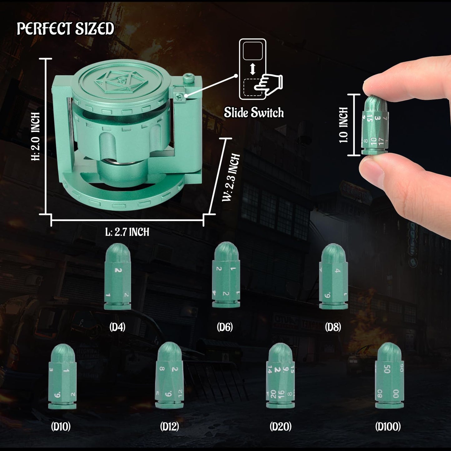 CZYY Metal Polyhedral Bullet Dice Set with Spinning Revolver Cylinder Case