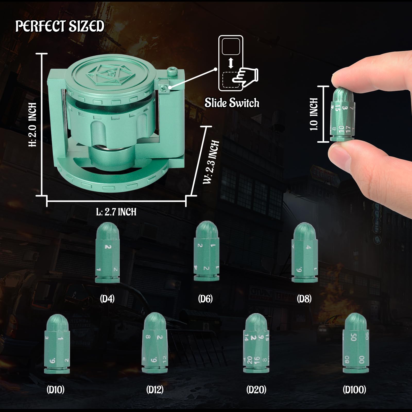 CZYY Metal Polyhedral Bullet Dice Set with Spinning Revolver Cylinder Case