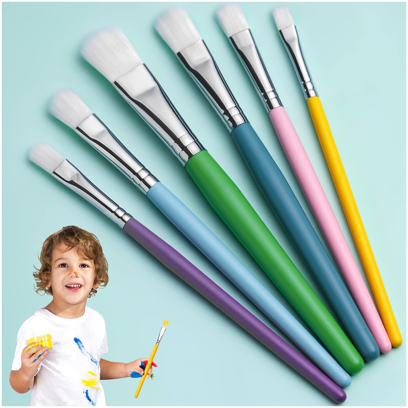 YGAOHF 6PCS Paint Brushes for Kids, Assorted Kids Paint Brushes Set, Washable Paintbrushes for Kids, Easy to Clean & Hold Small Toddler Paint Brush