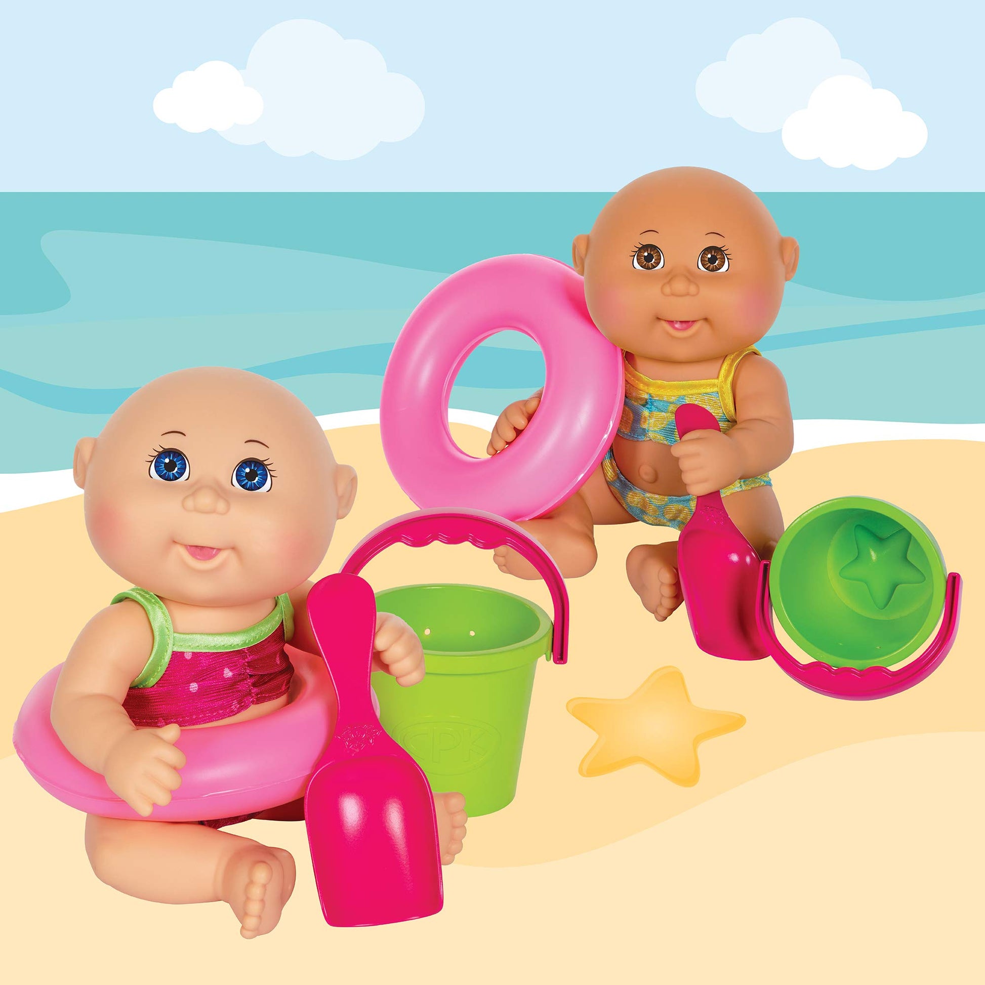 Cabbage Patch Kids Beach Time Tiny Newborn with Pink Toy Floatie, Pail and Shovel and Watermelon Swimsuit - 9 Inch CPK Dolls - Grow Your Cabbage Patch