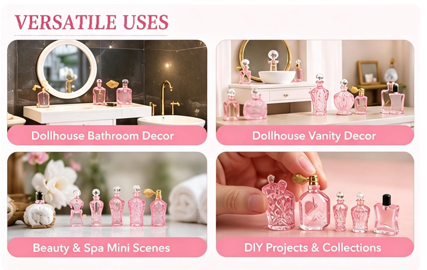 6Pcs Miniature Cosmetic Set - 1:12 Scale Realistic Perfume Bottles for Dollhouse Bathroom, Vanity, Beauty & Spa Theme, DIY Micro Scene, Collector