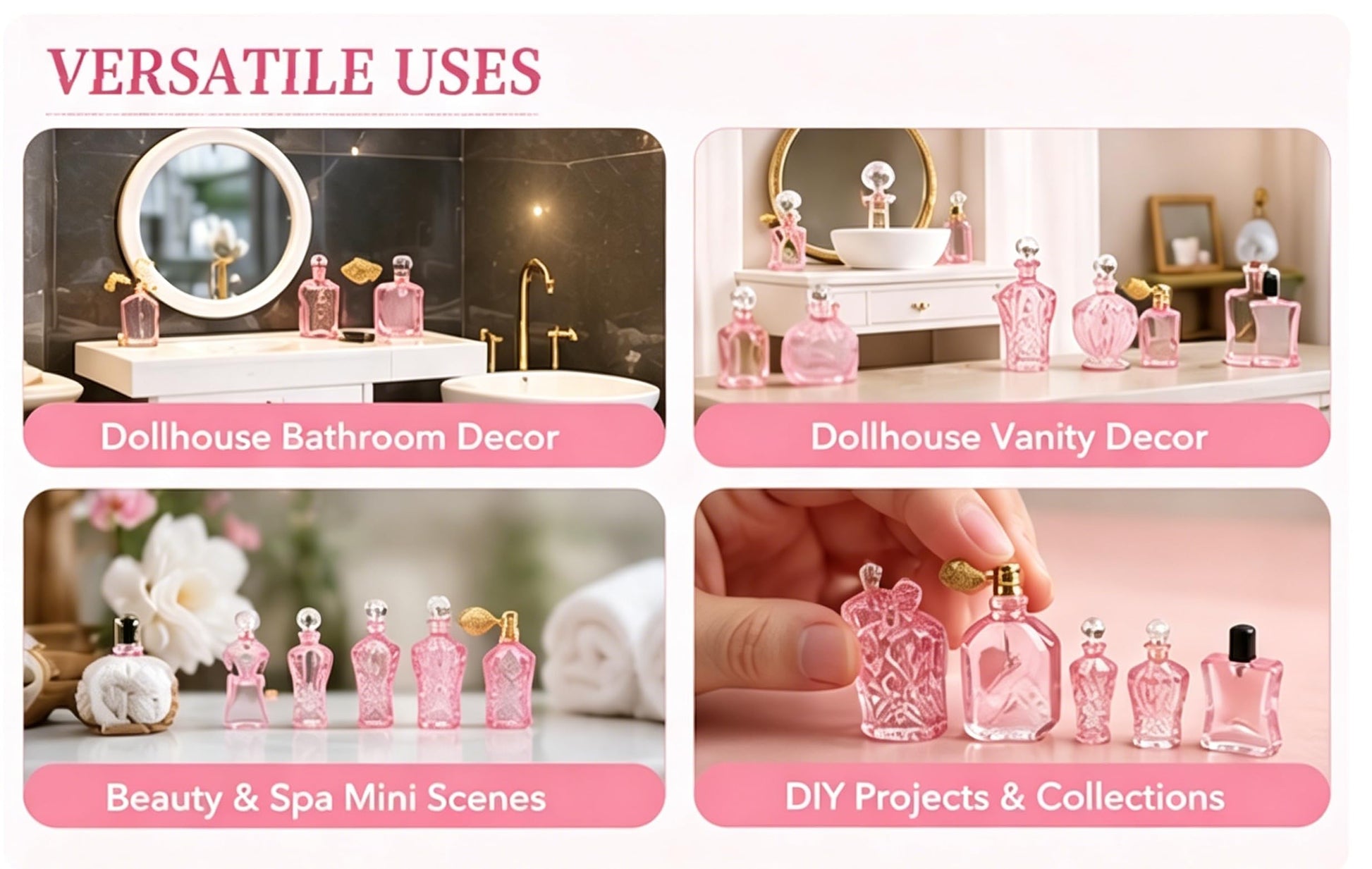 6Pcs Miniature Cosmetic Set - 1:12 Scale Realistic Perfume Bottles for Dollhouse Bathroom, Vanity, Beauty & Spa Theme, DIY Micro Scene, Collector