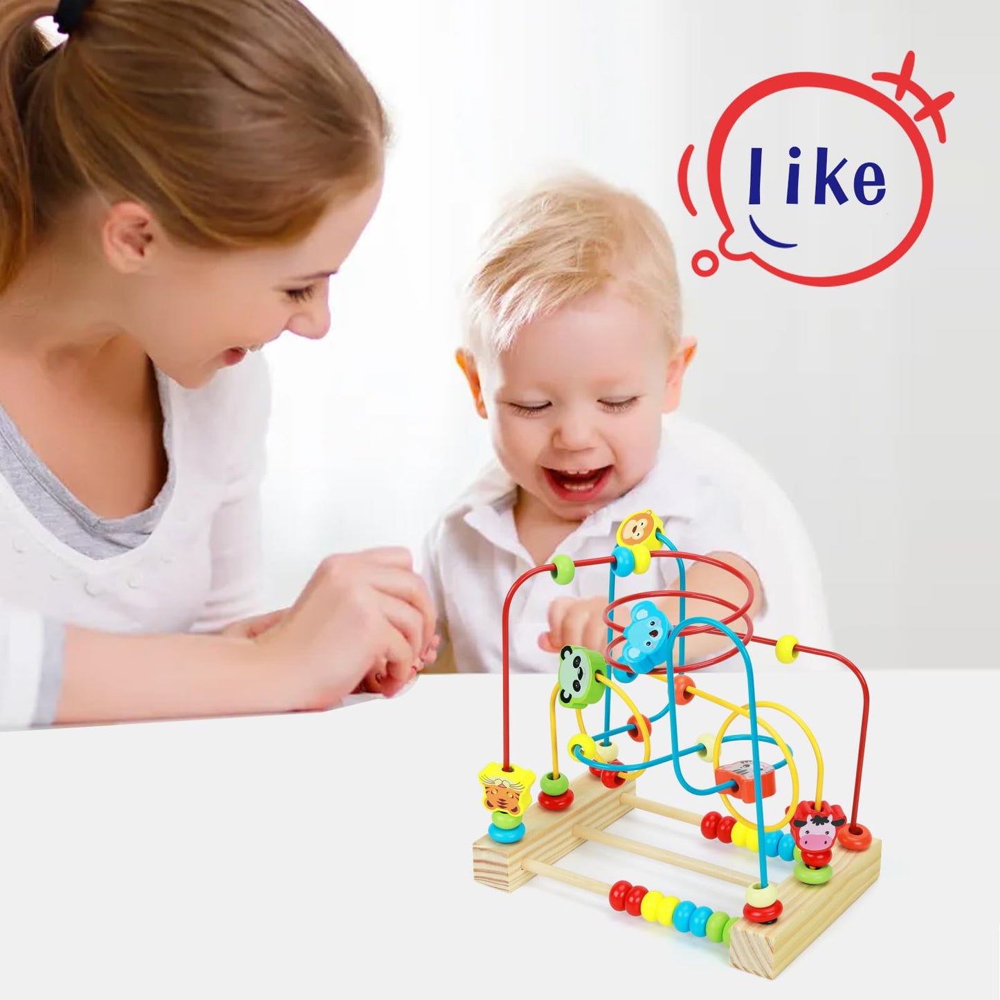 QZMTOY Bead Maze Toy for Toddlers Wooden Bead Toys Colorful Roller Coaster Preschool Educational Toys for Kids Classic Birthdday Gift for Toddlers