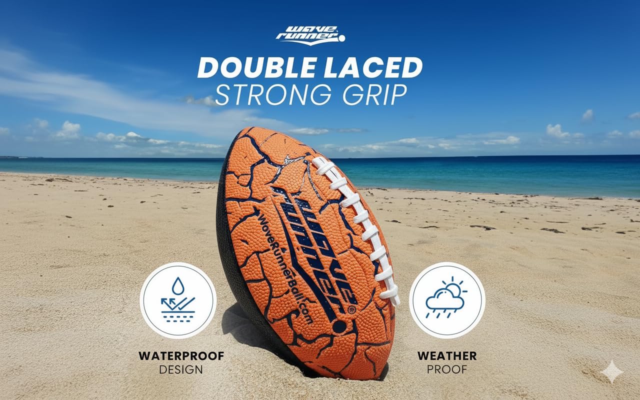Wave Runner Junior Football, 9.25 Size, Waterproof Double-Laced Ball, for Beach, Pool, Indoor Outdoor Play