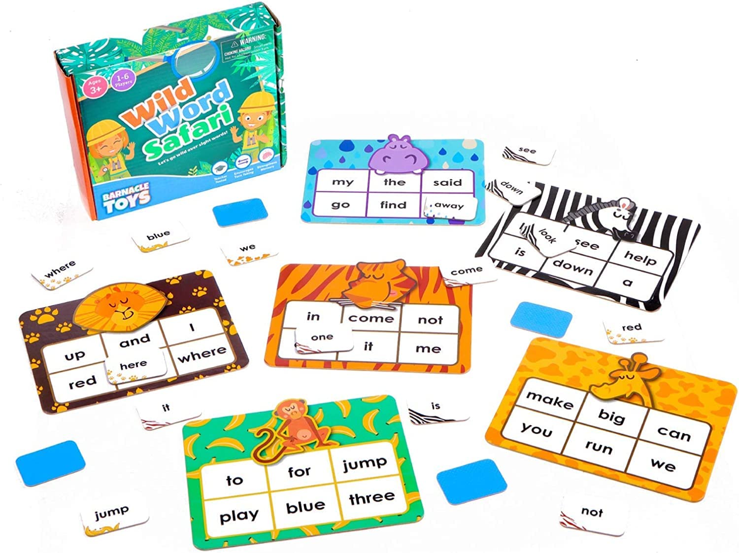 Barnacle Toys Wild Word Safari - CVC Sight Word Reading Games, Primary Phonics Flash Card Alternatives for Kids, Learning Activities/Resources