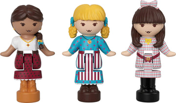Polly Pocket x American Girl Dolls & Playset, Book Theme Collaboration Compact Bundle with Keychain, Samantha, Kirsten, and Josefina