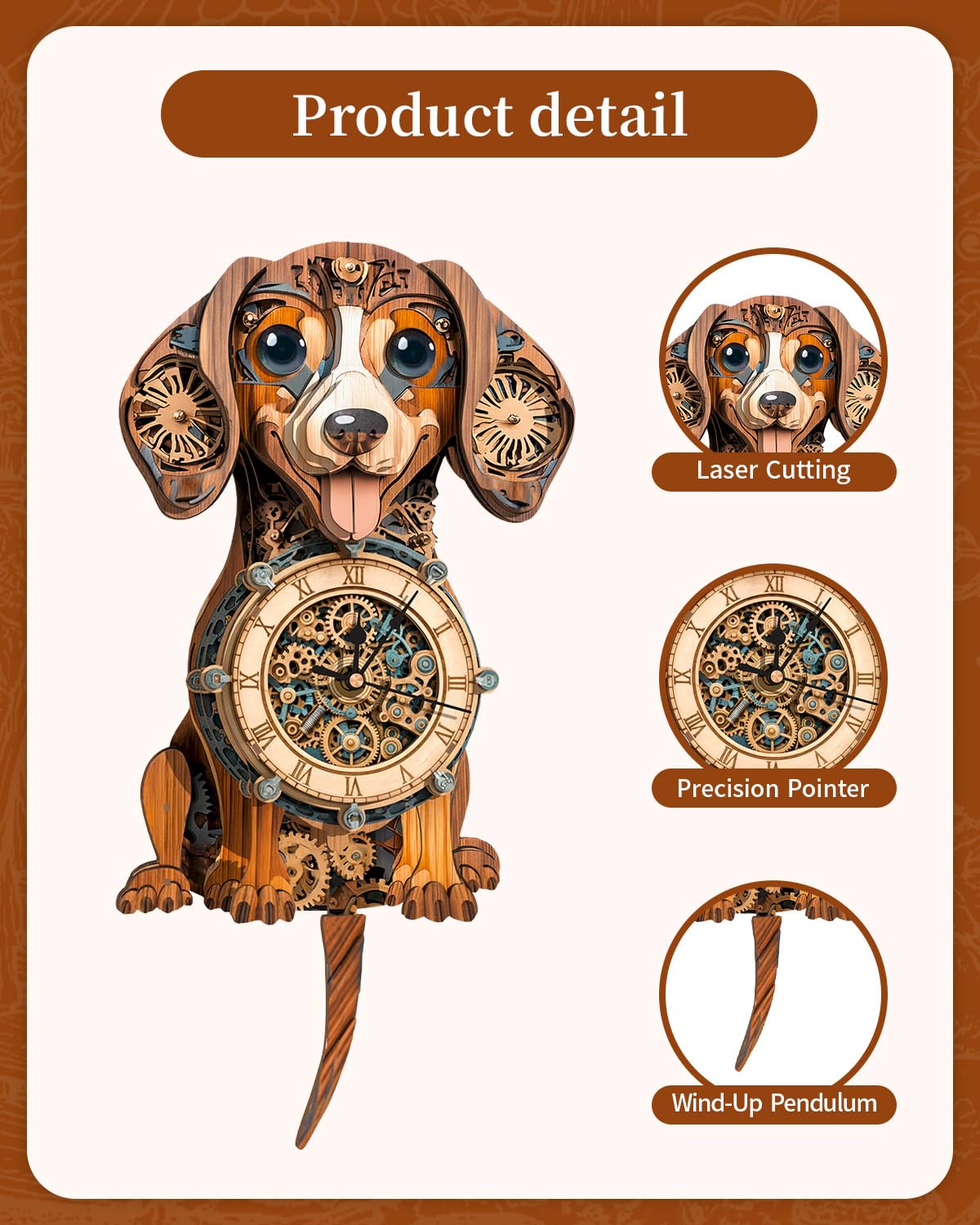 3D Wooden Puzzles for Adults, Dachshund Clock with Pendulum Model Kit, 3D Puzzles for Adults Room Home Decor DIY Wall Clock Kit, Holiday Birthday