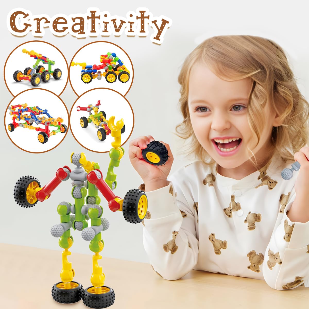 KUTOI Stem Building Blocks Set - 167 Pcs With Wheels - Ideal for 5 Year Old Boys and Girls - Educational and Creative Building Games