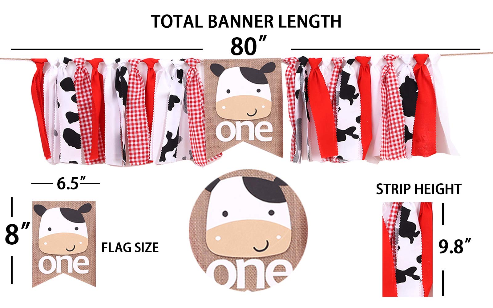 Farm Cow for First Birthday Highchair Banner - Boy or Girl High Chair One First 1st Barnyard Smash Cake Cow Western Fabric Picnic Decorations Cow