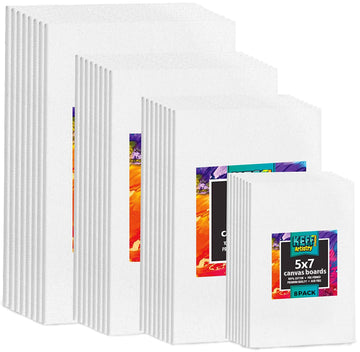 KEFF 32-Pack Bulk Canvas for Painting, 8 of 5x7, 8x10, 9x12, 11x14 Canvas Boards for Painting, Art Supplies for Adults & Kids - 100% Cotton Primed