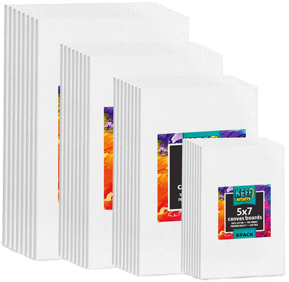 KEFF 32-Pack Bulk Canvas for Painting, 8 of 5x7, 8x10, 9x12, 11x14 Canvas Boards for Painting, Art Supplies for Adults & Kids - 100% Cotton Primed