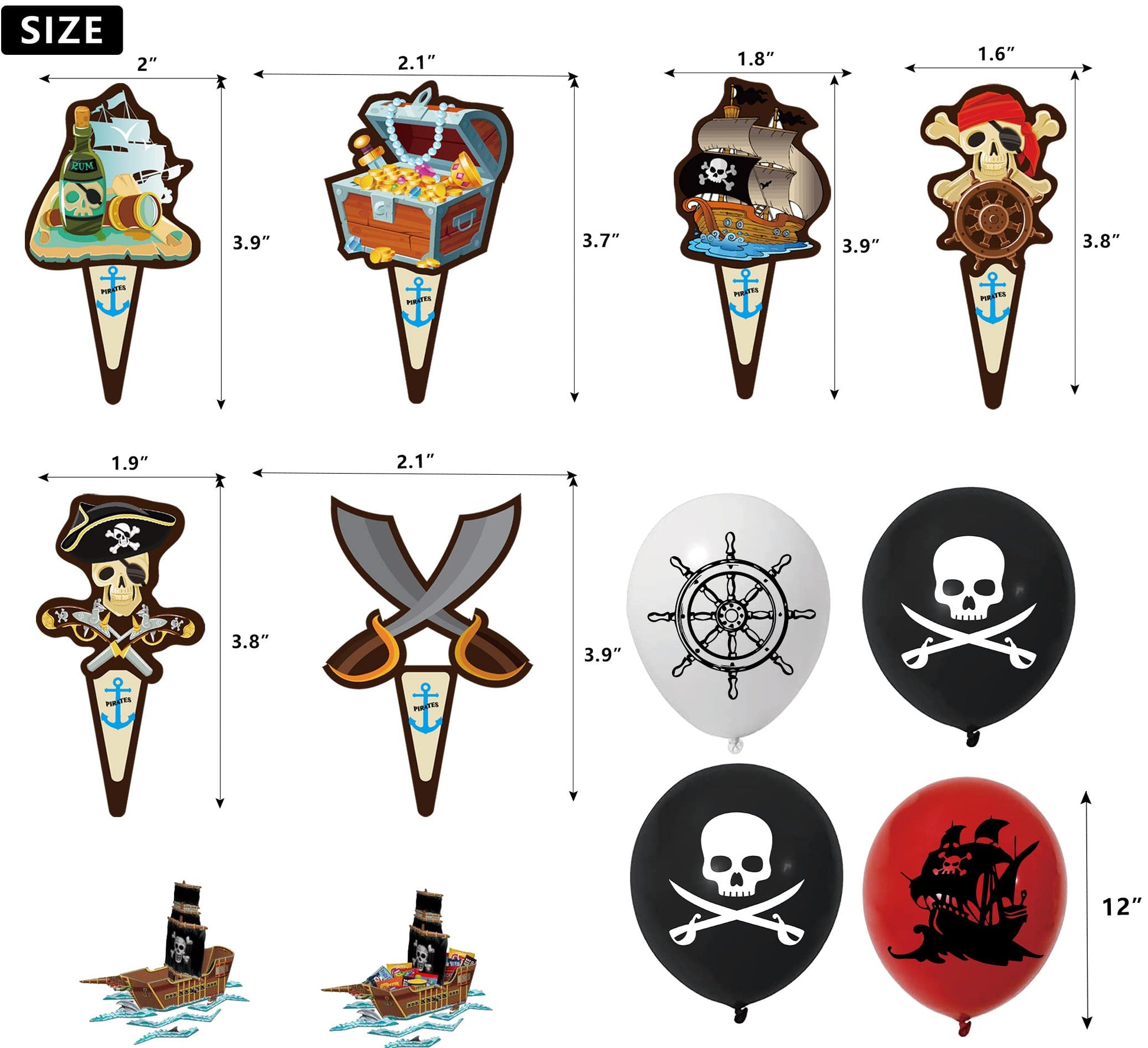 Pirate Party Decorations - Pirate Birthday Banner, Balloons, Cake Toppers & Hanging Swirls for Men, Boys & Kids