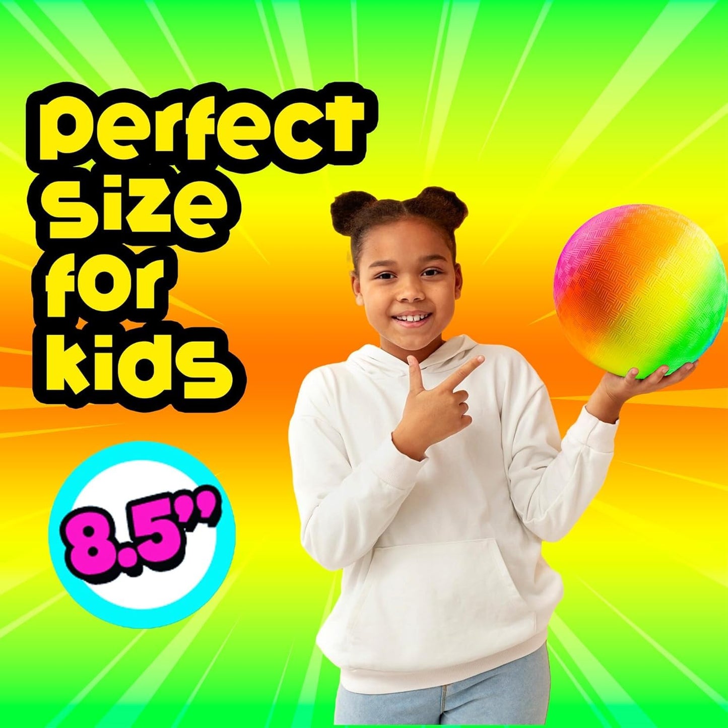 8.5-Inch Rainbow Playground Ball with Hand Pump for Kickball & Dodgeball