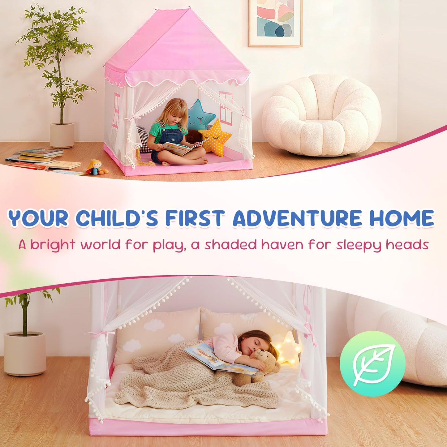 BSHAPPLUS Pink Tent for Kids Indoor, 1 to 3-Year-Old