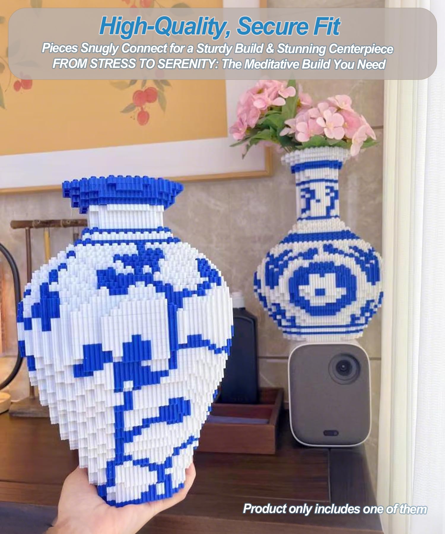 Micro Vase Building Blocks set, Blue & White Ceramic Style 3200PCS (1 sets), Compatible with Lego, 7*7*11? Creative Flower Building Kit for Home
