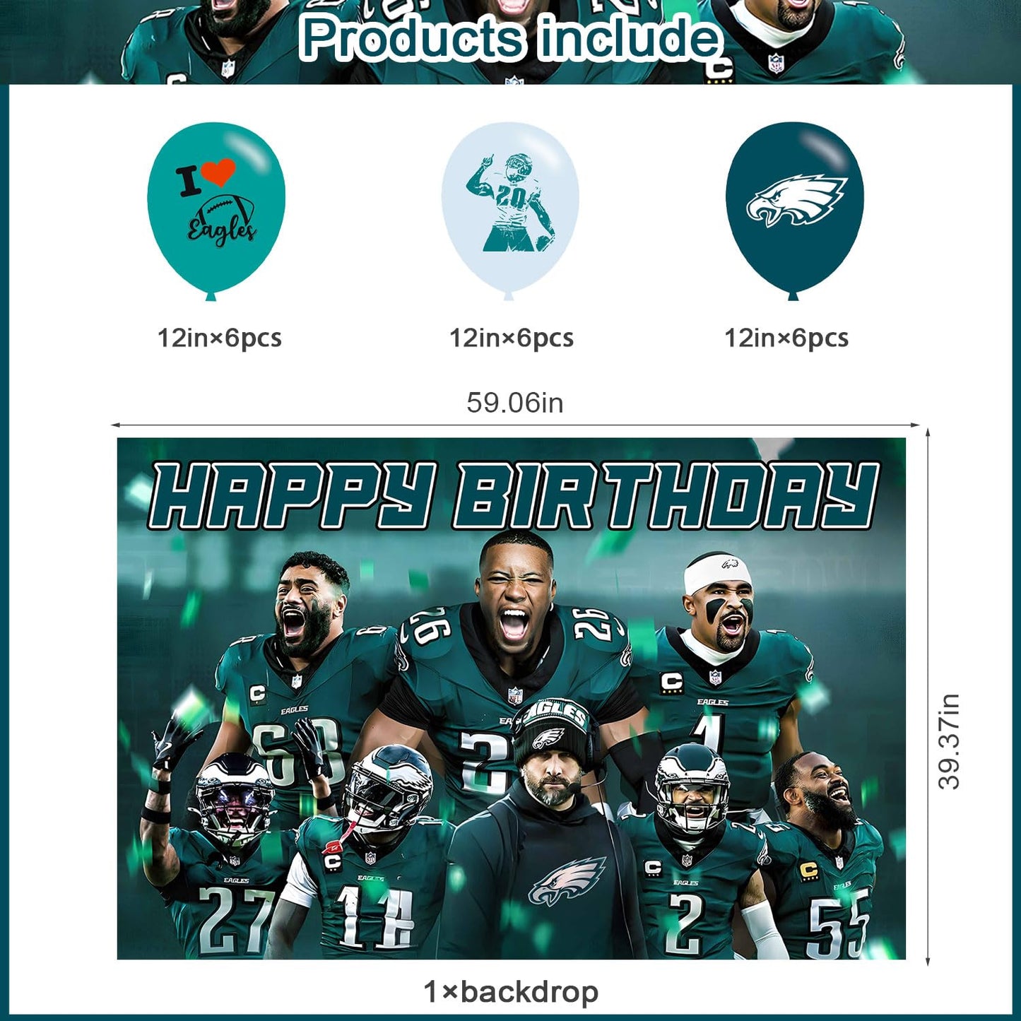 American Football Birthday Party Decoration,Photo Background 5 x 3 FT, 18 Pcs Balloons,Philadelphia Merch Party Backdrop Supplies