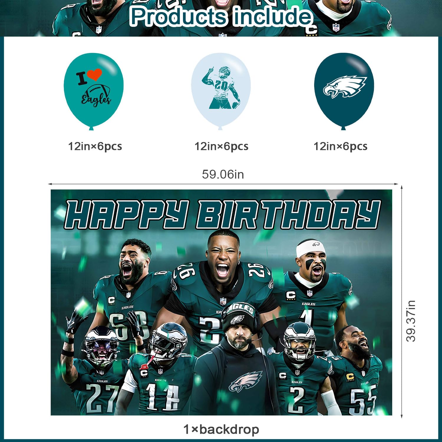 American Football Birthday Party Decoration,Photo Background 5 x 3 FT, 18 Pcs Balloons,Philadelphia Merch Party Backdrop Supplies