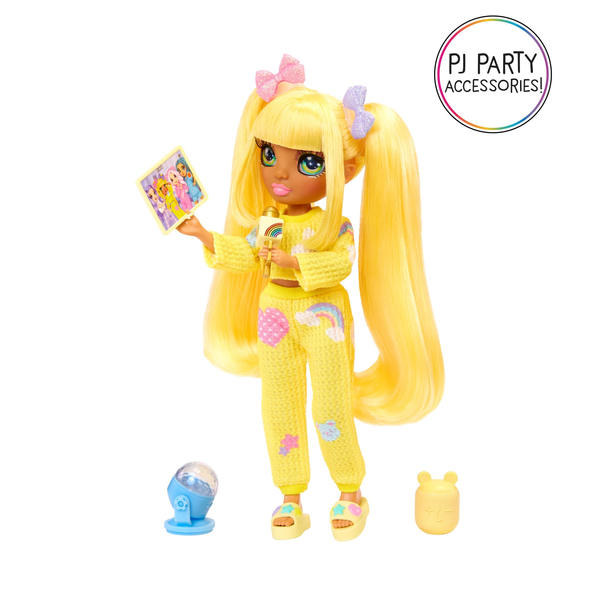 Rainbow High Jr High PJ Party - Sunny, Yellow 9" Posable Blonde Fashion Doll with Soft Onesie, Slippers, Fun Play Accessories, Great Toy Gift for