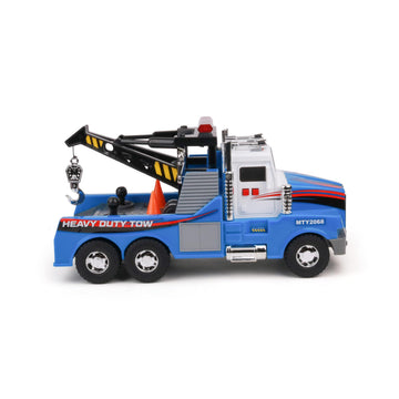 Mighty Fleet Mighty Motorized Tow Truck Toy - 15" Vehicle with Lights, Sounds, Working Winch & Traffic Cones - Batteries Included - Ages 3+