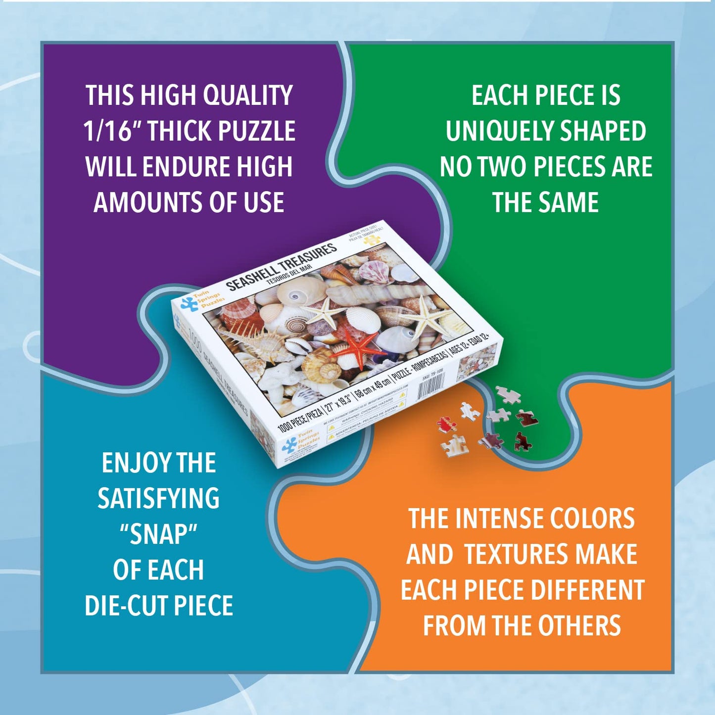 Twin Spring Goods 1000 Piece Jigsaw Puzzle, Seashell Treasures, 1,000 pcs