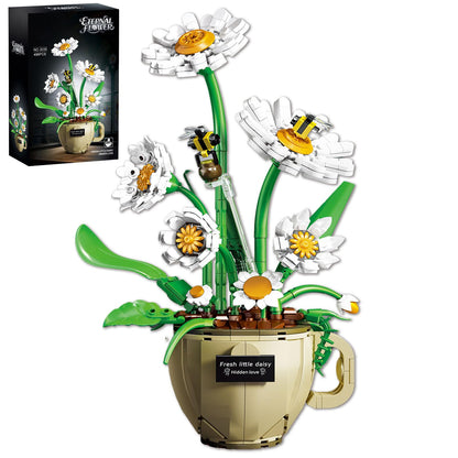 APENGBAOL Daisy Flower Building Set with Coffee Cup Pot, 496PCS Botanical Plant Kit for Adults, DIY Decorative Desk & Home Office Decor, Creative Gift
