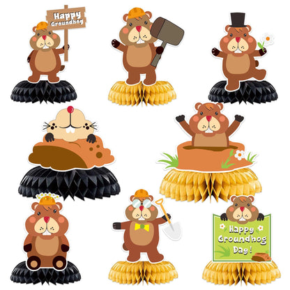 Happy Groundhog Day Honeycomb Centerpieces Cute Cartoon Animals Theme Decor for February 2nd Holidays Festival Groundhog Day Weather Forecast Spring