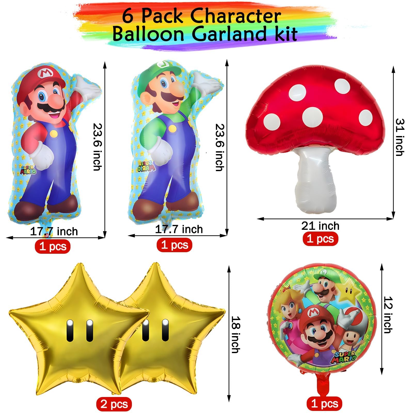 Mario Birthday Party Supplies, 133Pcs Balloons Arch Garland Kit, Assorted Latex Foil Balloons for Mario Birthday Party Decorations