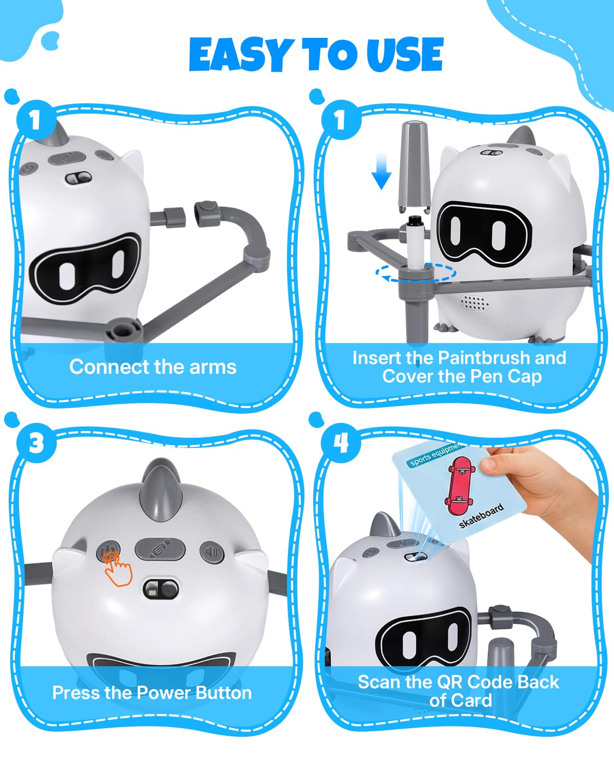 WOQWOQ Drawing Robot for Kids, Smart Scan & Music Interactive Educational Drawing Toy, with 200 Cards & 12 Color Pens, Montessori Painting Learning