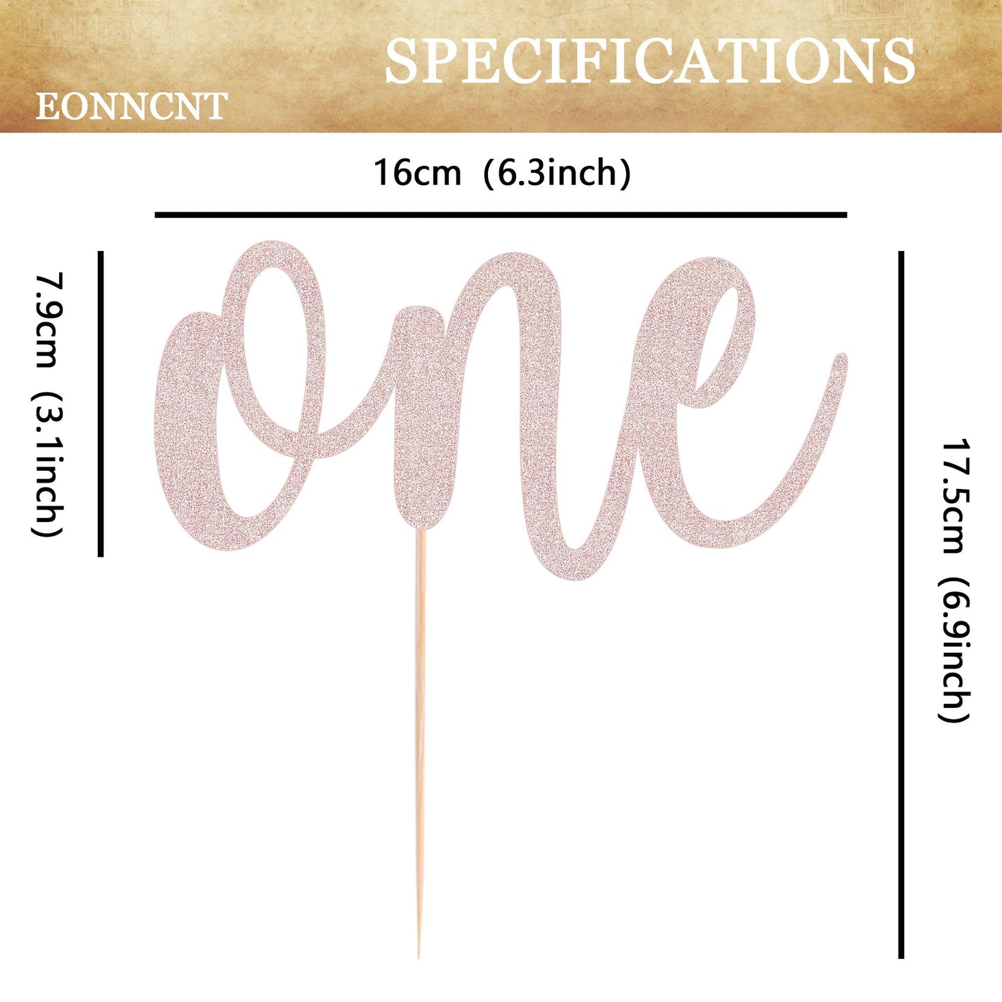 EONNCNT One Cake Topper - Rose Gold Glitter 1st Birthday Cake Decorating Supplies for Boys or Girls, First Birthday Cake Topper for Baby Shower 1st