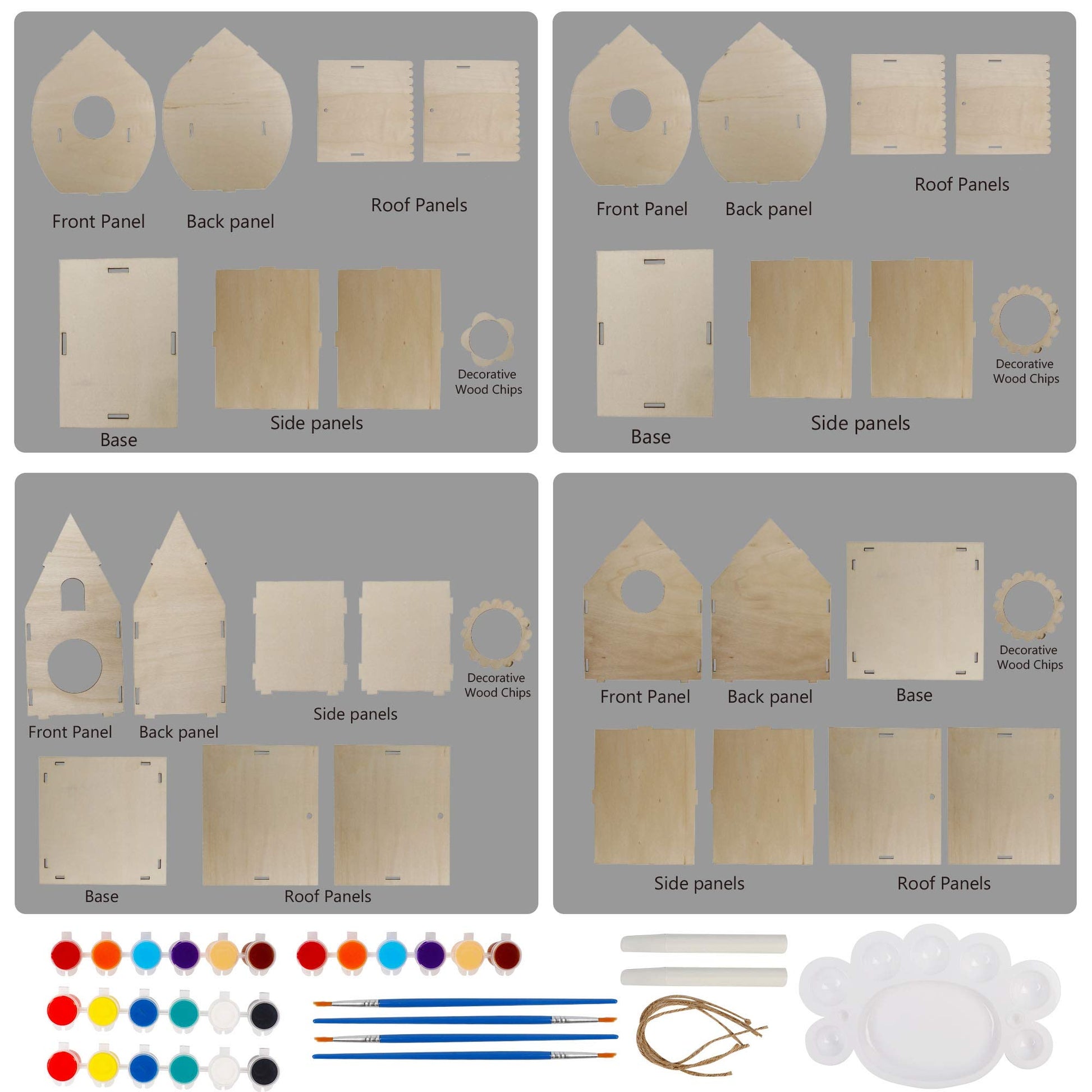 Glintoper Art Craft Wood Toys for Kids, 4 Pack DIY Bird House Kit Painting Puzzle DIY Wooden Assembly, Build and Paint Birdhouse, Include Paints
