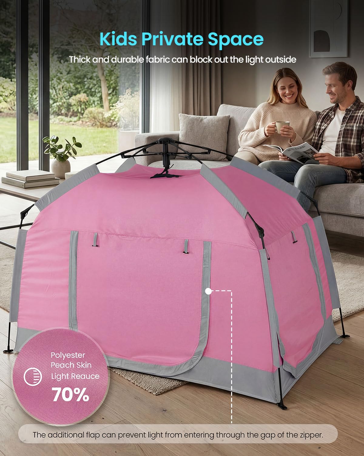 Kids Play Tent-Portable Playhouse Children House -Easy Set up Indoor Outdoor with Carry Bag for Kids-Light Strip Design for Night use -Space