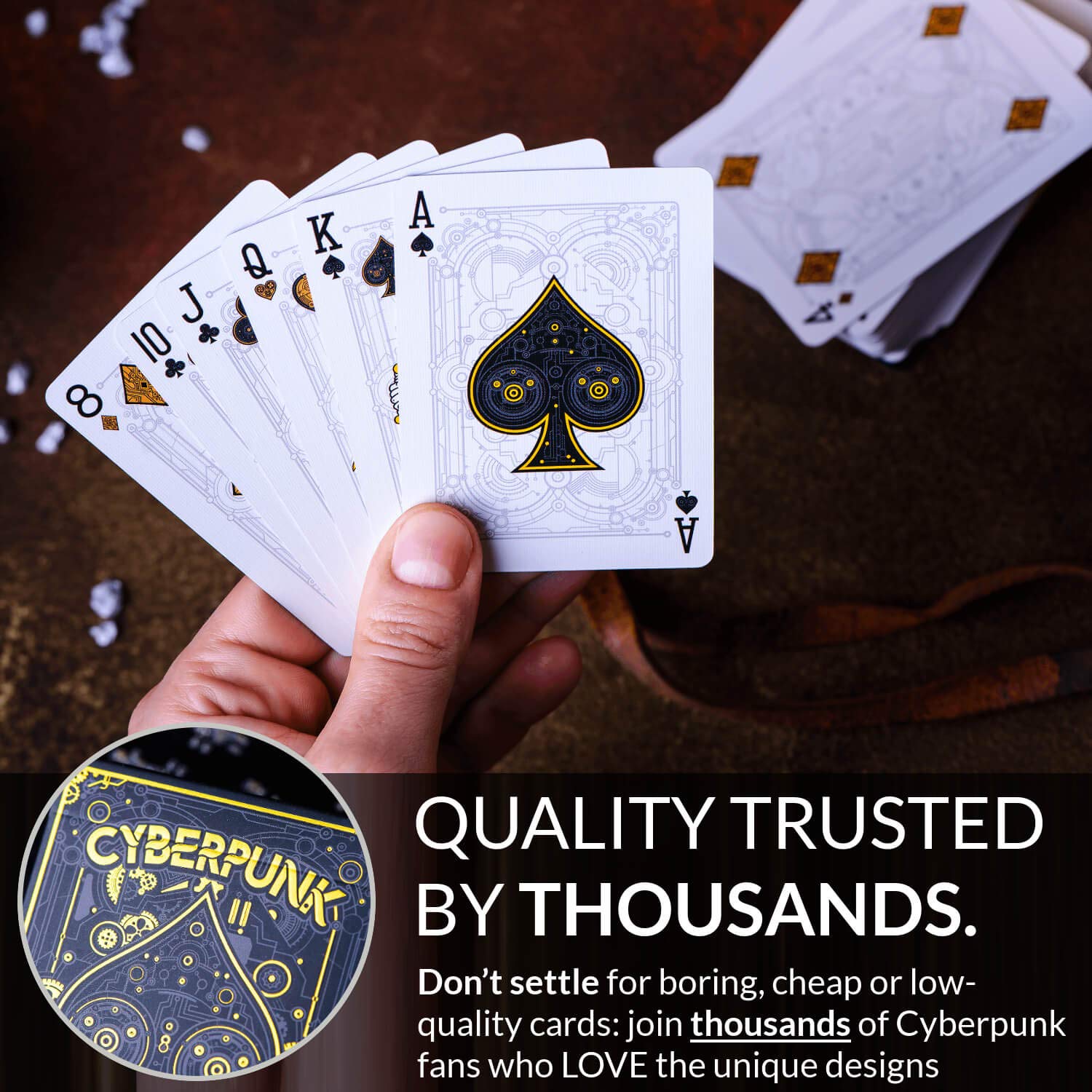 Cyberpunk Gold Playing Cards, Cardistry Decks, White Deck of Playing Cards for Kids & Adults, Cool Playing Cards with Card Game e-Book, Unique Playing
