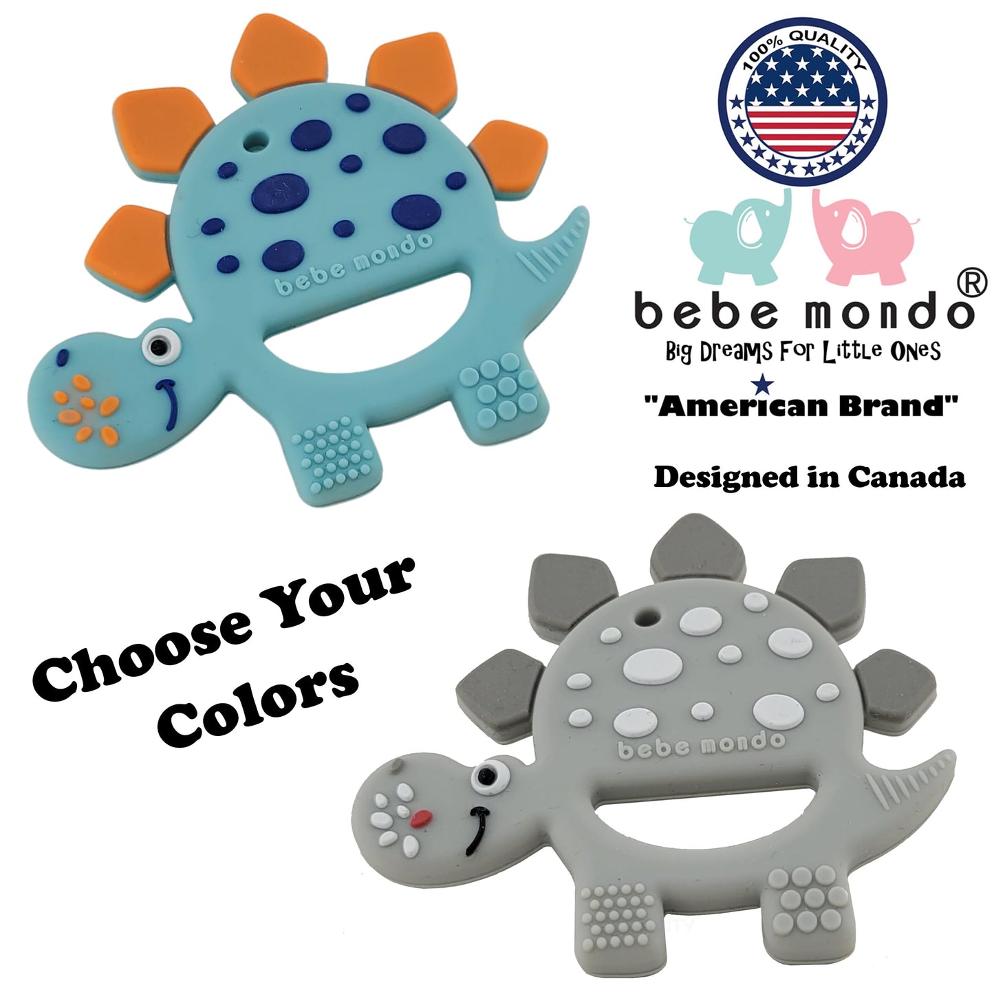 Bebe Mondo Dinosaur Baby Teething Toys 3-6 6-12 Months, Teethers for Babies 0-3-6-12 Months for Teething Relief, Baby Gift, Baby Teether Toys