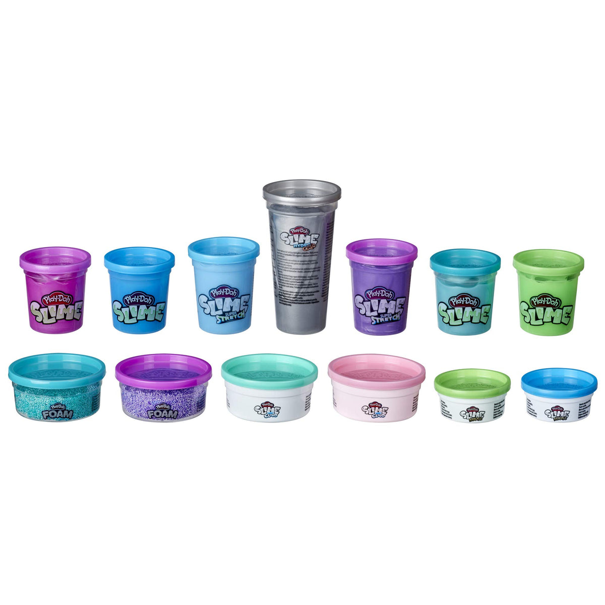 Play-Doh Foam and Play-Doh Slime Kit: Super Cloud Slime, HydroGlitz, Super Stretch, and Krackle 13 Multipack Bundle of Cool Colors, Kids Party Favors,