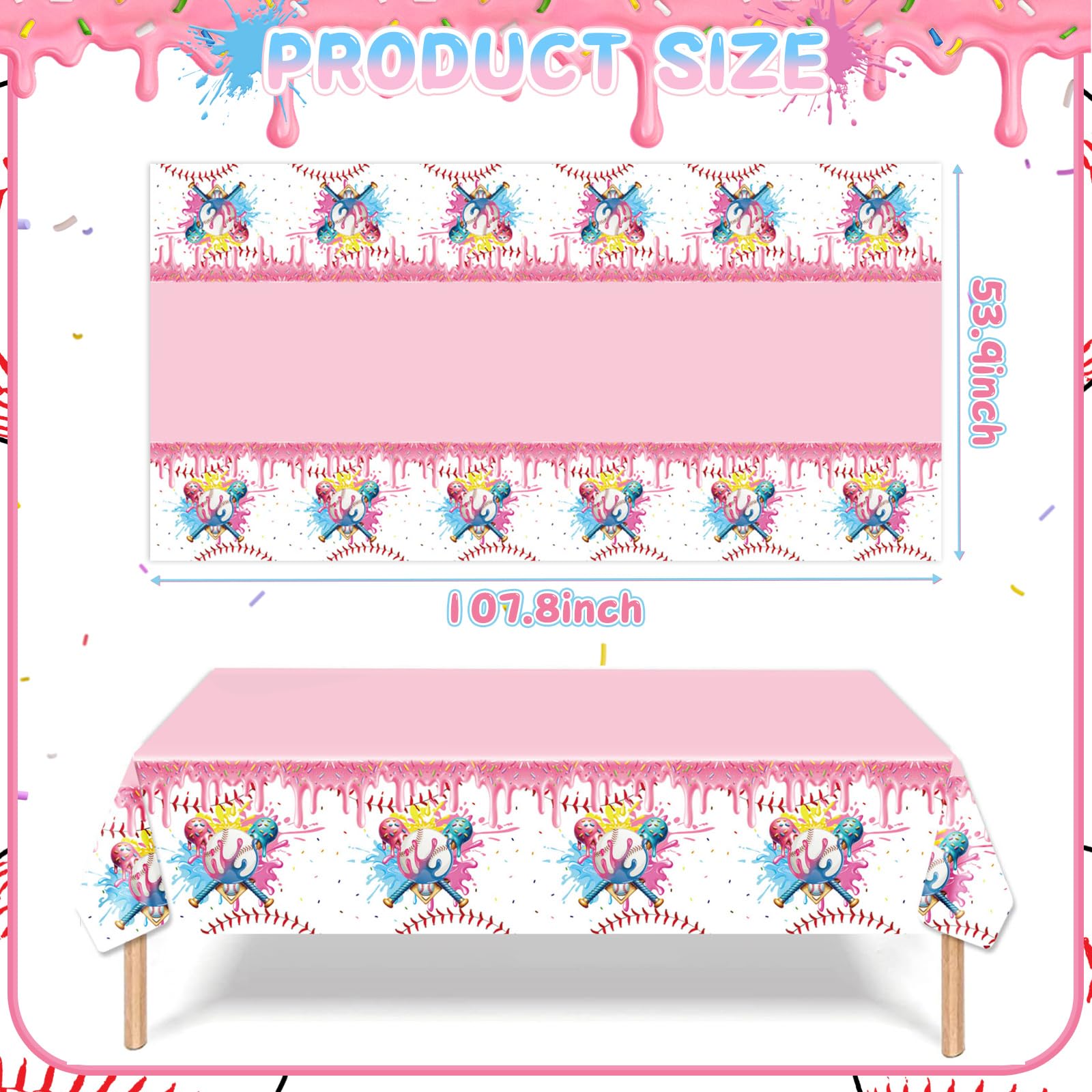SYUCVQI Ice Cream Drip Baseball Party Decorations Disposable Tablecloth Plastic Baseball Drip Table Cover for Birthday Party Decorations 54 X